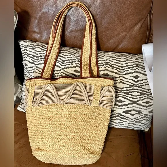 Vintage y2k Polo Jeans Ralph Lauren Leather Raffia Macrame Purse - Picture 10 of 12